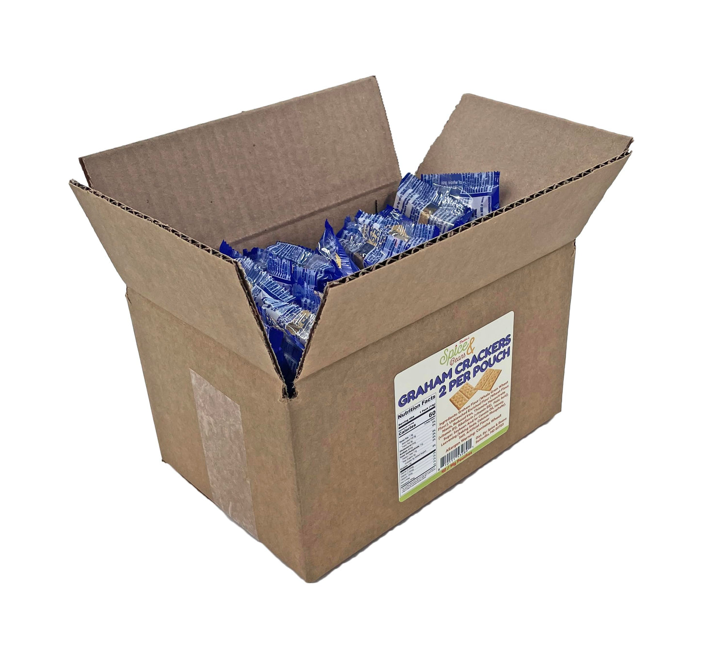 Graham Crackers, Portion Packaged in Twin Packs (40/2packs, 80 crackers total), by Dasher's Spice & Beans