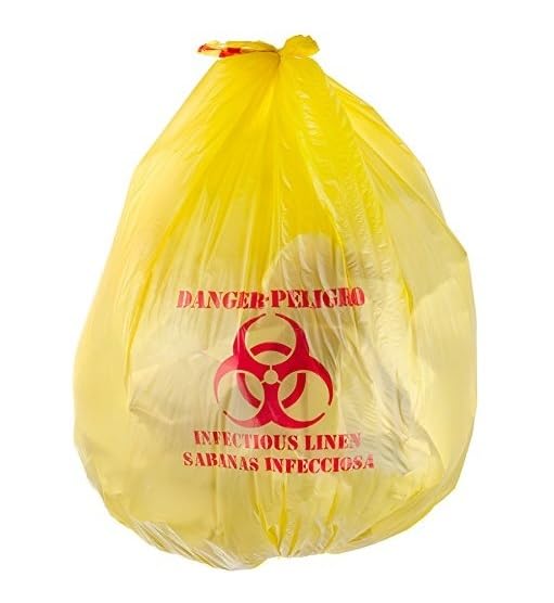 Bits N Things Infectious Biohazard Yellow Waste Bags | Hazardous Trash Can Liners | Medical Grade No Leak Bags | Great for Lab Containers, Swabs, Pads, Gloves | (200 Count - 37" x 50" (44 Gallon))