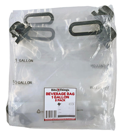 Bits N Things Water & Beverage Container 1 Gallon | Collapsible, Tamper-Evident Cap, Clear Plastic Beverage Bag | For Events, Camping, or Hiking, Durable Handle | Pack of 5