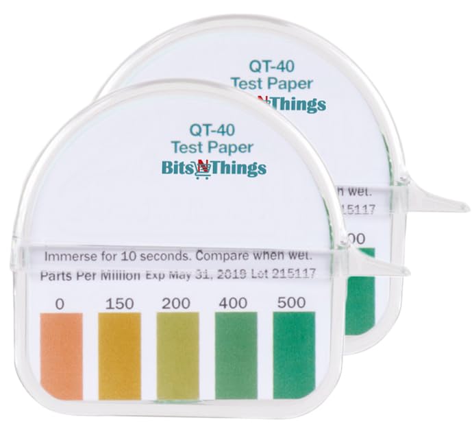 Bits N Things QT-40 Quaternary Dispenser Sanitizer Test Tape 15 Foot Roll - 0-500ppm (2 Pack)