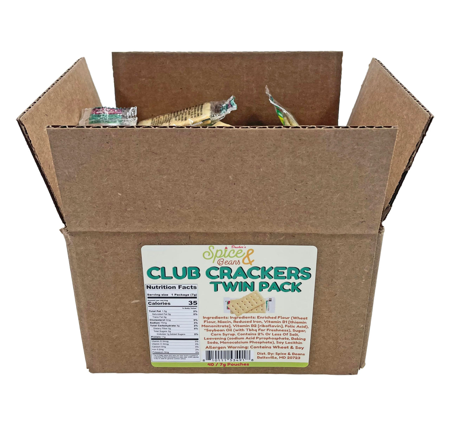 Club Crackers Original by Dasher's Spice & Beans | Kosher | Made In America | 40-0.25oz Twin Packs