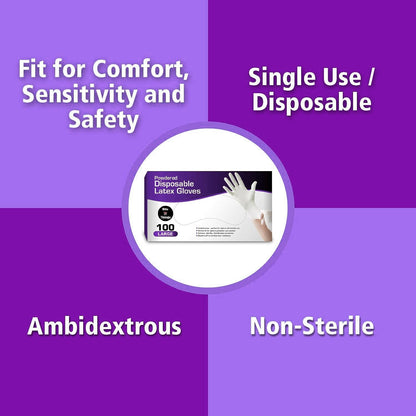 Bits N Things Latex Disposable Gloves, Comfortable, Powdered, 100 per Box (Large)