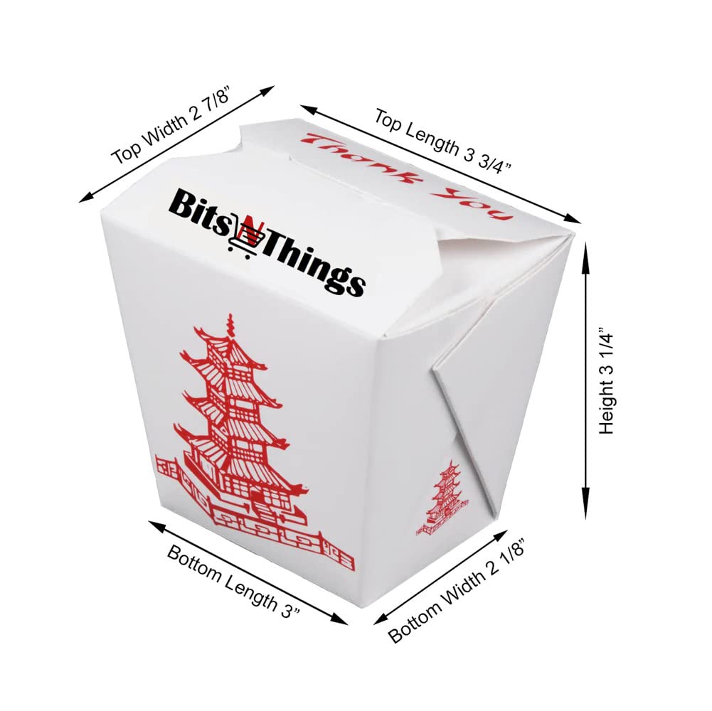 Bits N Things Pagoda Chinese Take Out Boxes with Wire Handle 16 Oz/Pint Size (25 Count)