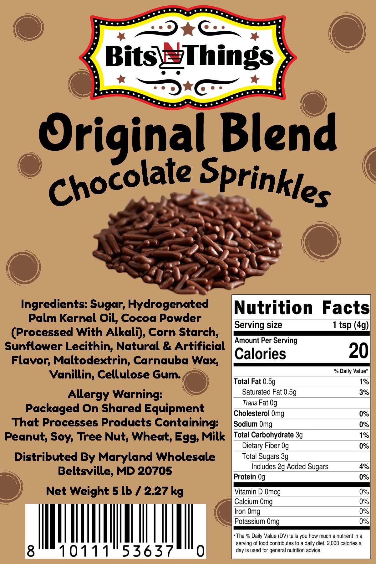 Bits N Things Original Blend Sprinkles | Bulk Pack | Kosher | 5 lb (Chocolate)