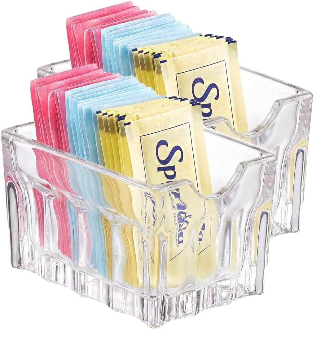 Bits N Things Clear Glass Sugar Packet Holder Caddy | Made in America | Pack of 2