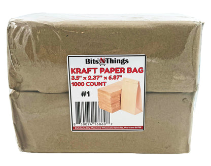 Bits N Things Kraft Paper Bag #1 | 3.5" x 2.37" x 6.87" | Standard Duty | 1000 Count