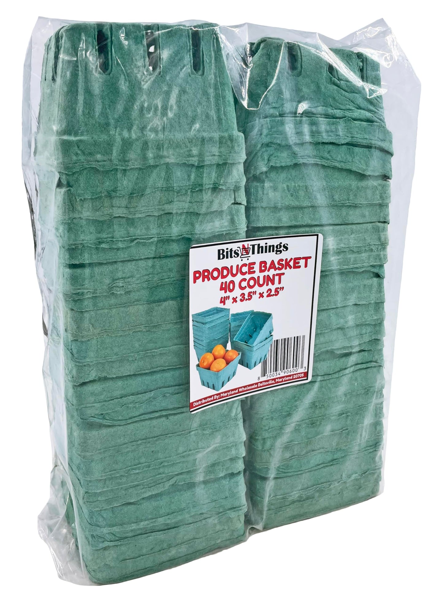Bits N Things [40 Pack Pint Green Molded Pulp Fiber Berry Basket Produce Vented Container for Fruit and Vegetable