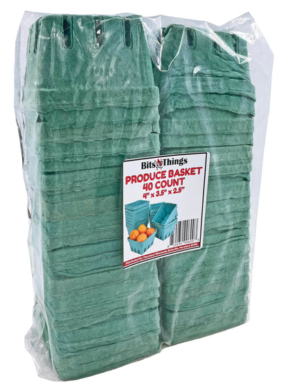 Bits N Things [40 Pack Pint Green Molded Pulp Fiber Berry Basket Produce Vented Container for Fruit and Vegetable