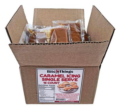 Bits N Things Caramel Icing 2 oz. Packet | Gluten Free & Kosher | Made in America | Dessert Topping & Decoration | 16 Count