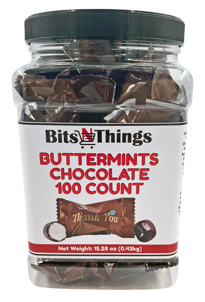 Bits N Things Thank You Buttermints, Individually Wrapped Soft Mint Candies - Pack of 100 (Chocolate Buttermint)