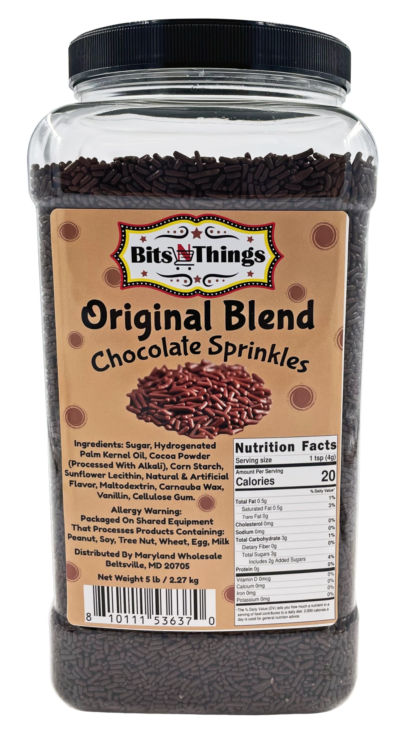 Bits N Things Original Blend Sprinkles | Bulk Pack | Kosher | 5 lb (Chocolate)