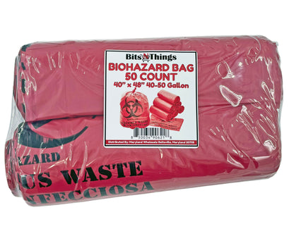 Bits N Things Infectious Biohazard Waste Bags Hazardous Trash Can Liners | Medical Grade No Leak Bags | Great for Lab Containers, Swabs, Pads, Gloves | (50 Count - 40" x 48" (40-45 Gallon))