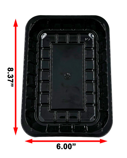 Bits N Things Plastic Tray | 6 x 8-3/8 x 1-1/8 | Display Fresh Meats, Vegetables, or Fruits | 125 Count (Black)