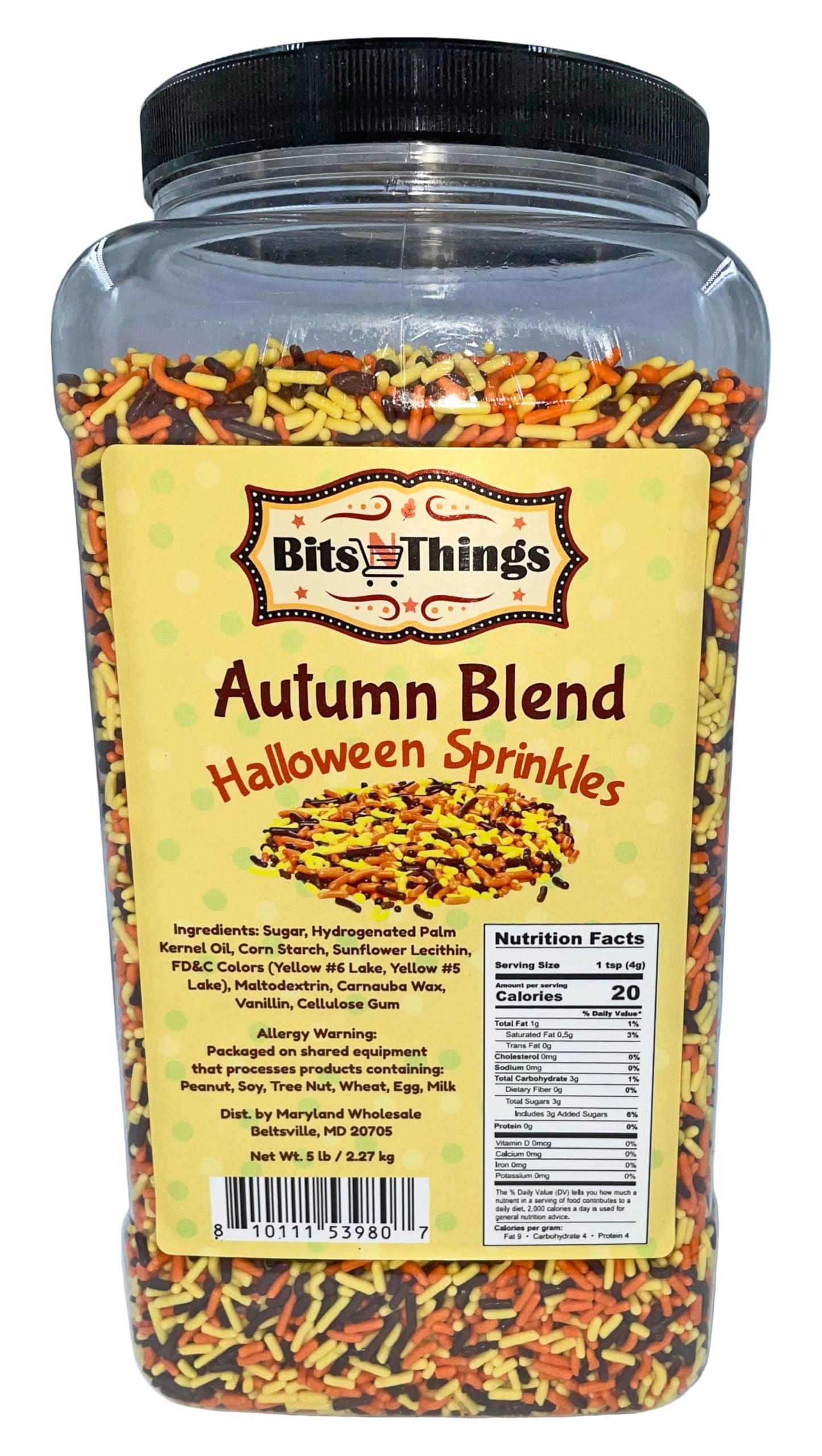 Bits N Things Orange, Yellow & Chocolate Halloween Sprinkles | Autumn Blend | Topping & Decoration | 5 lb. Bulk Container