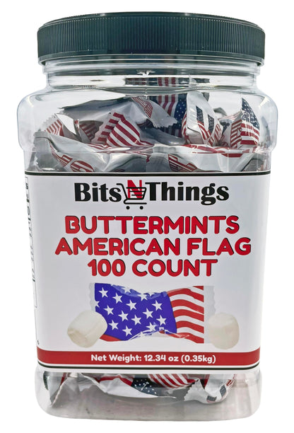 Bits N Things Thank You Buttermints, Individually Wrapped Soft Mint Candies - Pack of 100 (American Flag)