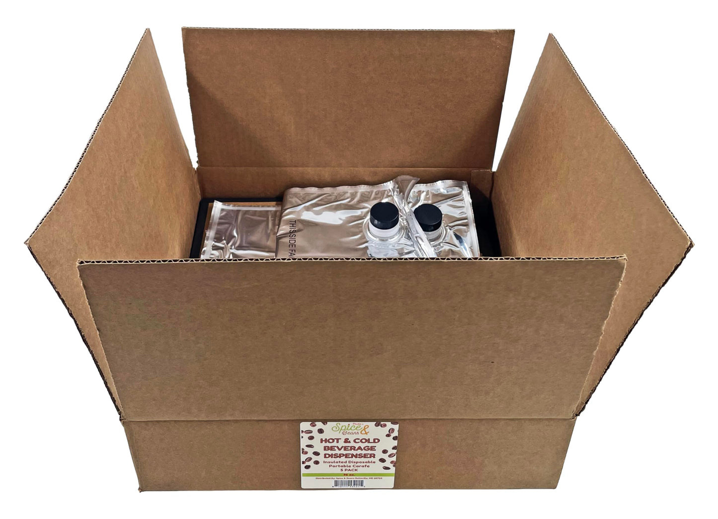 Disposable Coffee Dispenser, Insulated Hot/Cold Bulk Beverage Server Carafe, Box of Joe to Go 96 oz. - Pack of 5