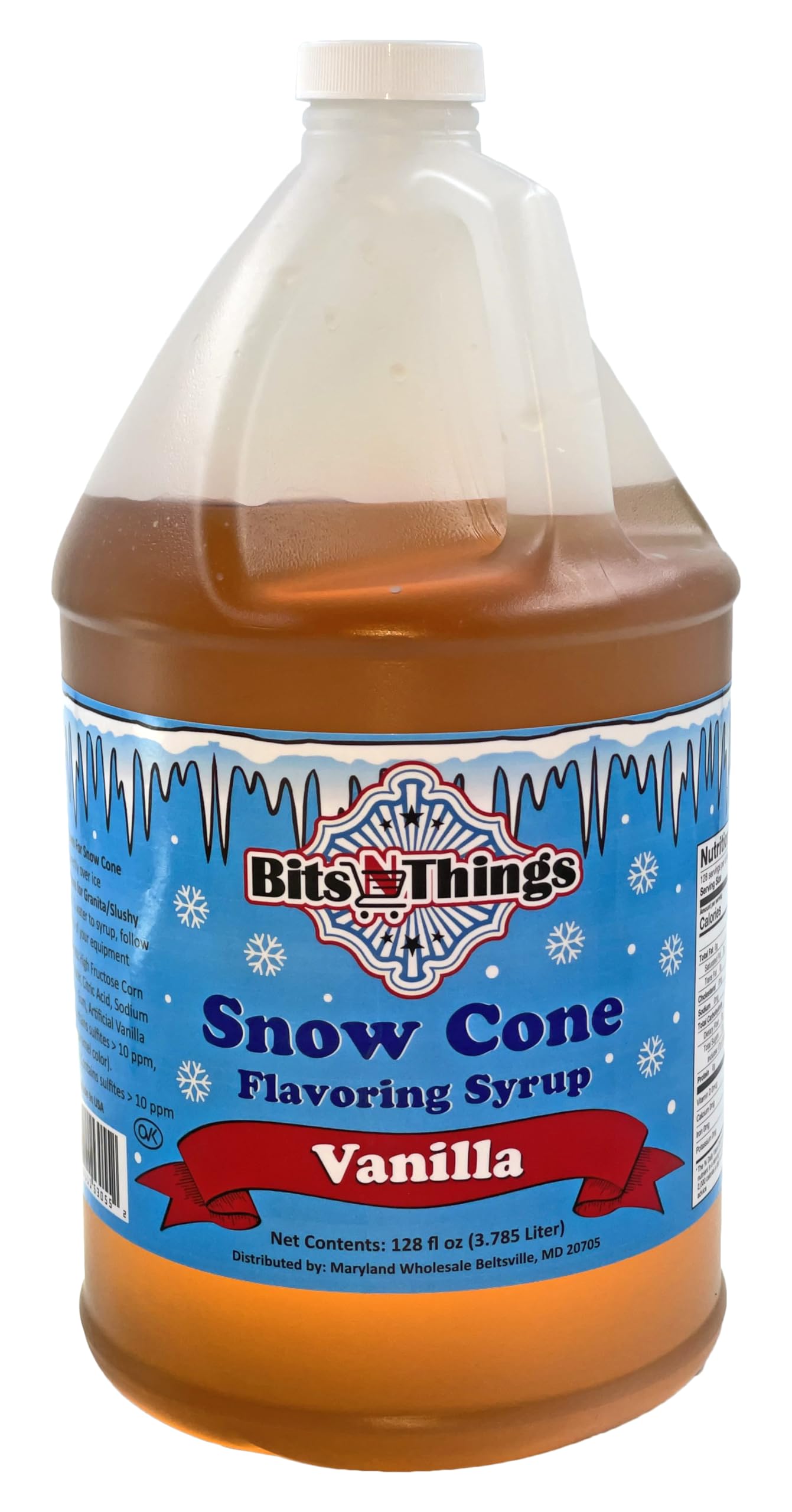 Bits N Things Snow Cone Flavoring Syrup 1 Gallon | (128 fl oz., Vanilla)