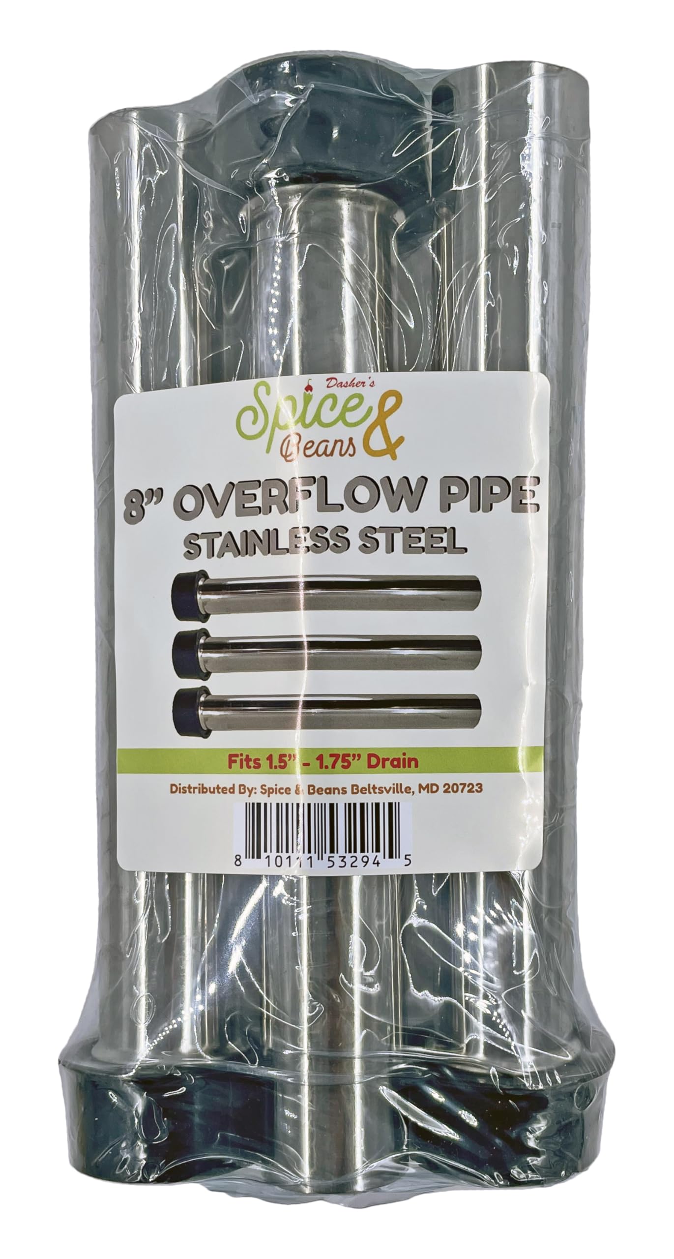 8" Stainless Steel Bar Sink Overflow Pipe 3-Pack | 1 1/2" Drain Diameter | by Dasher's Spice & Beans