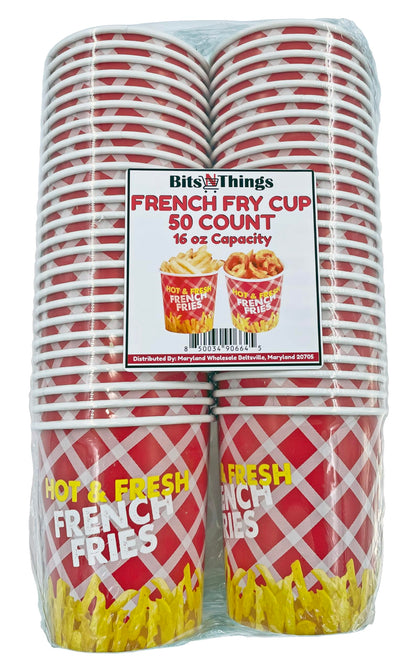 Bits N Things French Fry Cup (Red) | No PFAS Added | 50 Count | 16 oz. Capacity
