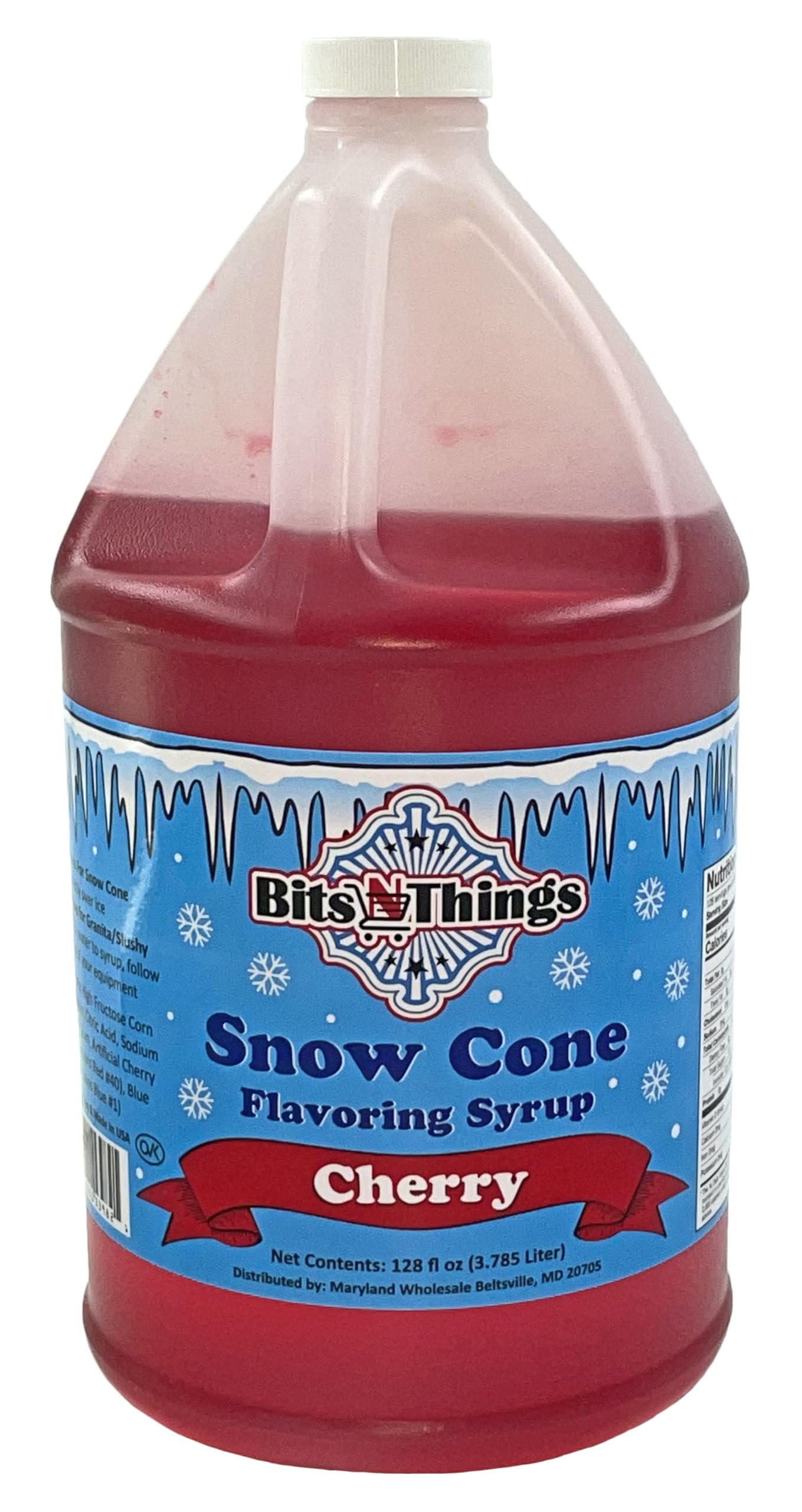 Bits N Things Cherry Snow Cone Syrup | Slushy & Granita | Kosher | Made In America | 1 Gallon