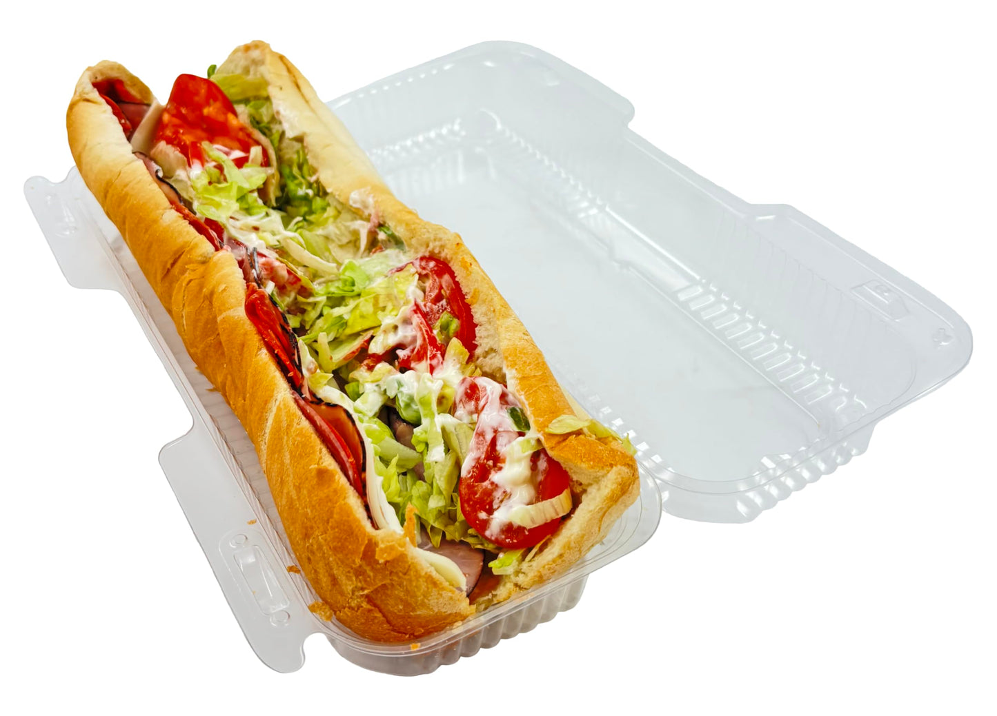 Bits N Things Hoagie Sub Container | Clear & Hinged | 12" x 5" x 3" | Made in USA | 25 Count