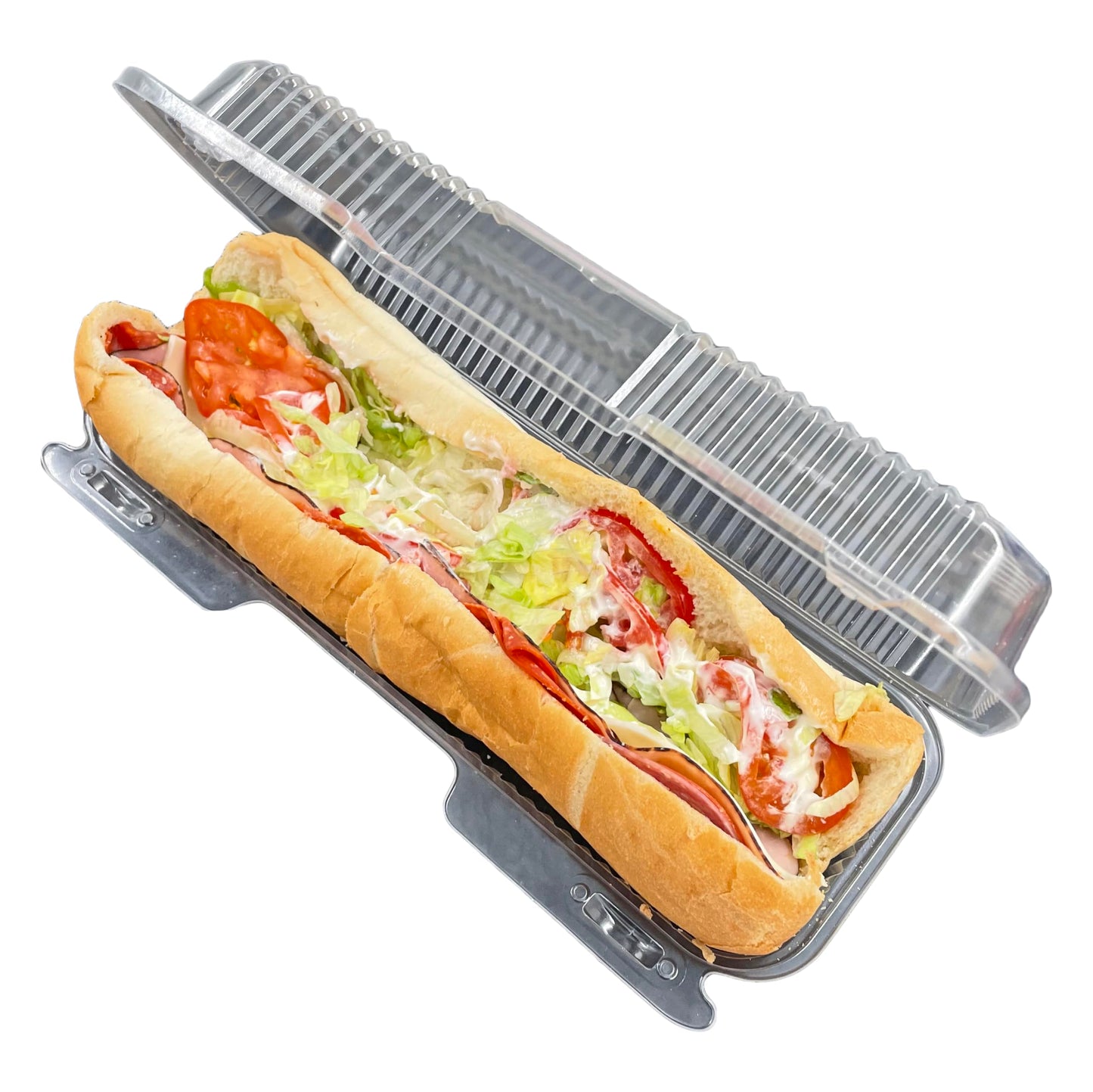 Bits N Things Hoagie Sub Container | Clear & Hinged | 12" x 5" x 3" | Made in USA | 25 Count