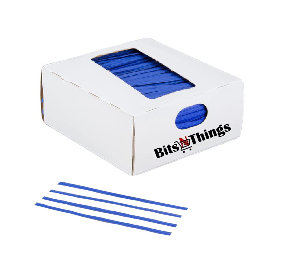 Bits N Things Twist Ties for Bags | Bulk 2000 Pack with Dispenser Box | 4" Coated Wire Ties Reusable Bread (Blue)
