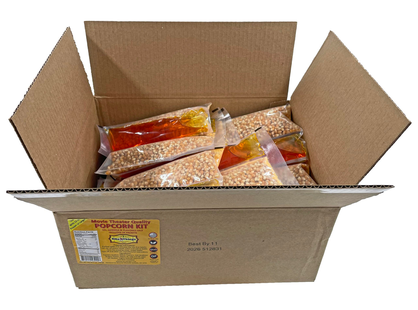 Home Theater All in One Popcorn Kit For 12 oz. Popper | Portion Packets with Kernels, Oil and Flavored Salt | By Bits N Things | Pack of 24