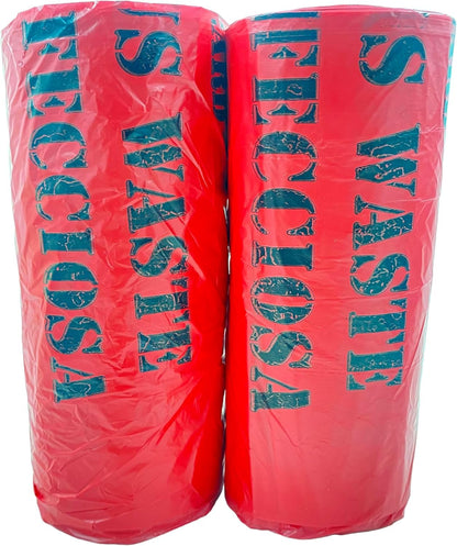 Bits N Things Infectious Biohazard Waste Bags Hazardous Trash Can Liners | Medical Grade No Leak Bags | Great for Lab Containers, Swabs, Pads, Gloves | (Red, 50 Count - 37" x 50" (44 Gallon))