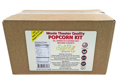 Home Theater All in One Popcorn Kit | Portion Packets with Kernels, Oil and Flavored Salt | By Dasher's Spice & Beans | Pack of 4